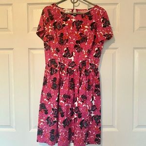 Oscar De La Renta Floral Fit and Flare Pleated Dress